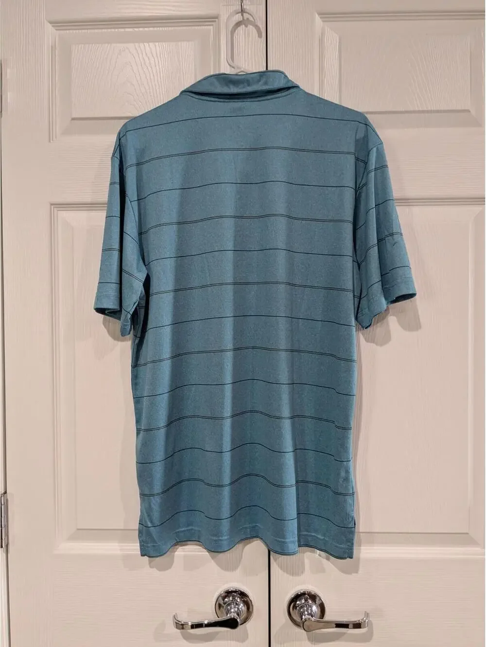 Adidas Men's Golf Polo Shirt, Medium, Blue with Horizontal Stripes, Short Sleeve